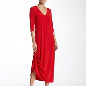 SYMPLI Red Jersey Knit Drama Dress Maxi Length MADE IN CANADA 🇨🇦 Sz 12